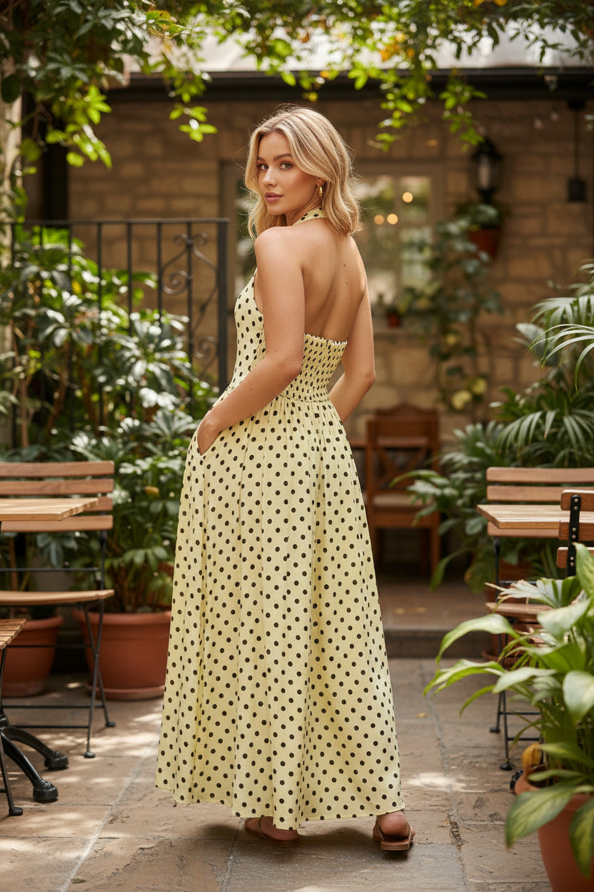 Halter spot maxi dress
