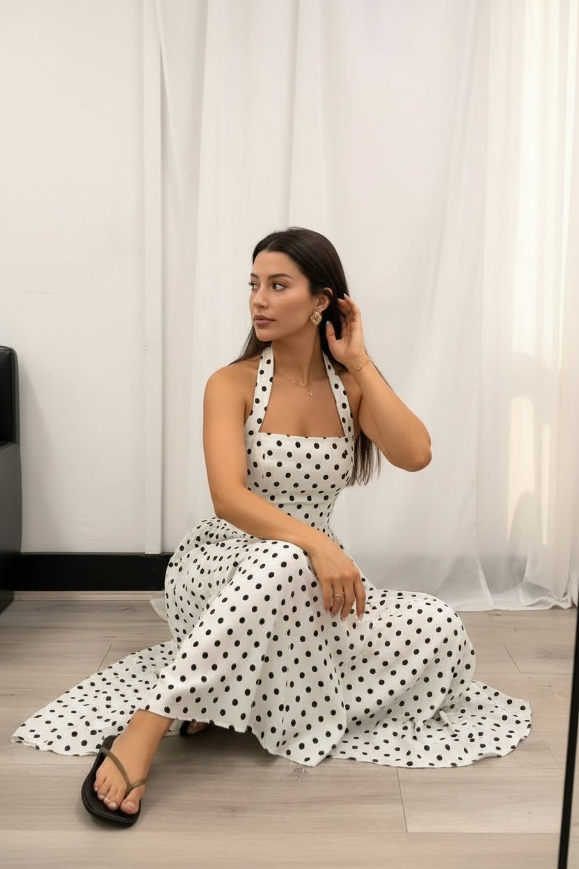 Halter spot maxi dress