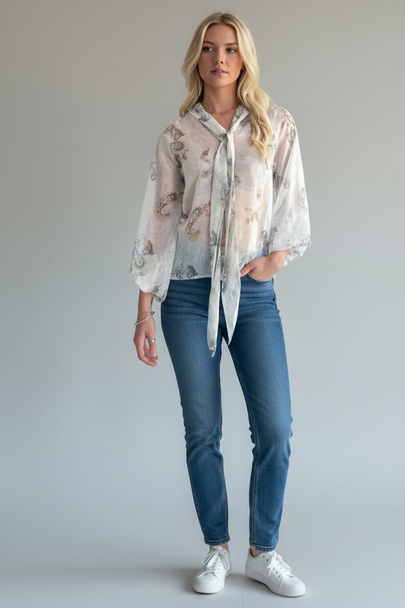 PUSSY BOW FLORAL SHIRT