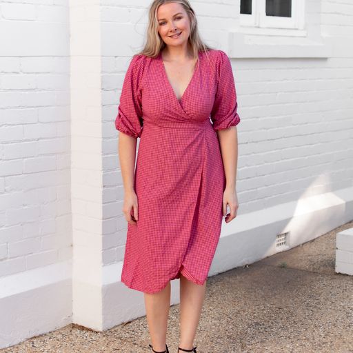 WRAP GINGHAM DRESS