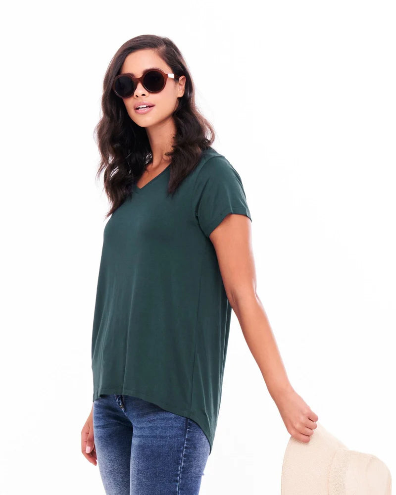 MATILDA V-NECK RELAXED DRAPED BASIC TEE - WHITE