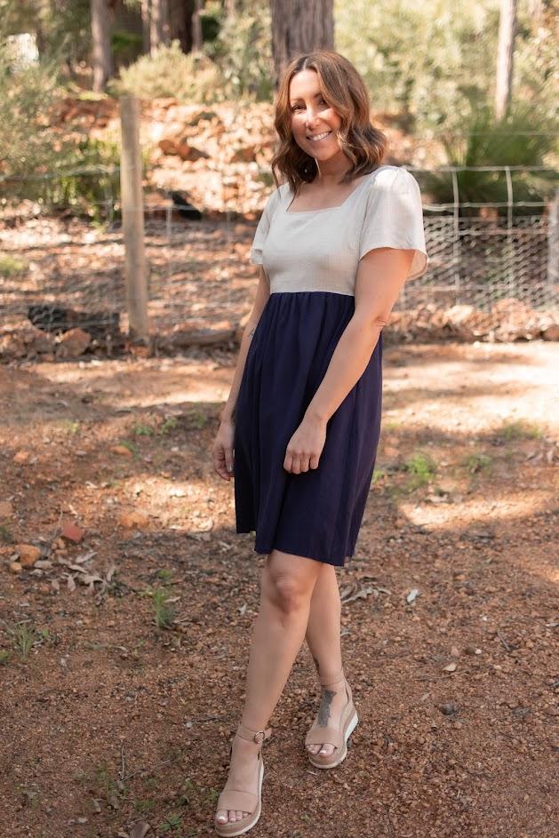 BLOCK  SPLICE LINEN DRESS