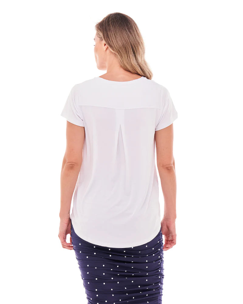 MATILDA V-NECK RELAXED DRAPED BASIC TEE - WHITE