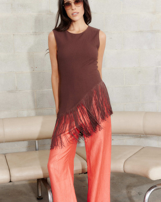 Textured Stretch Fringe Top