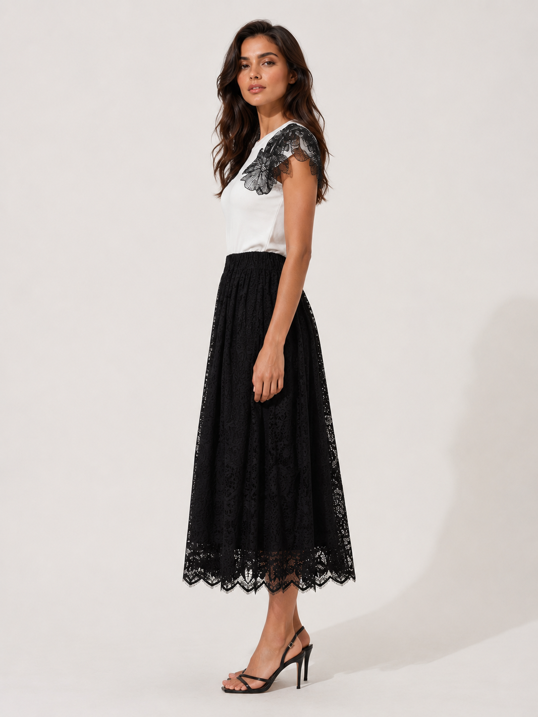 Lace Appliqué Sleeve T-Shirt