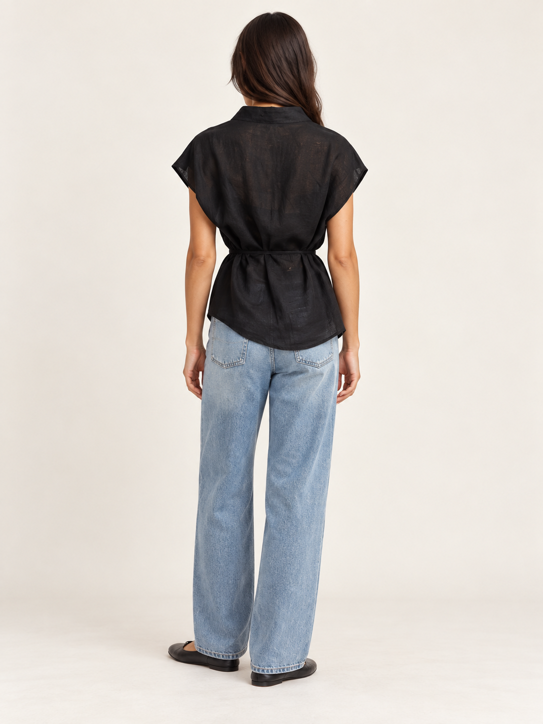 Sheer Linen Cowl Neck Top
