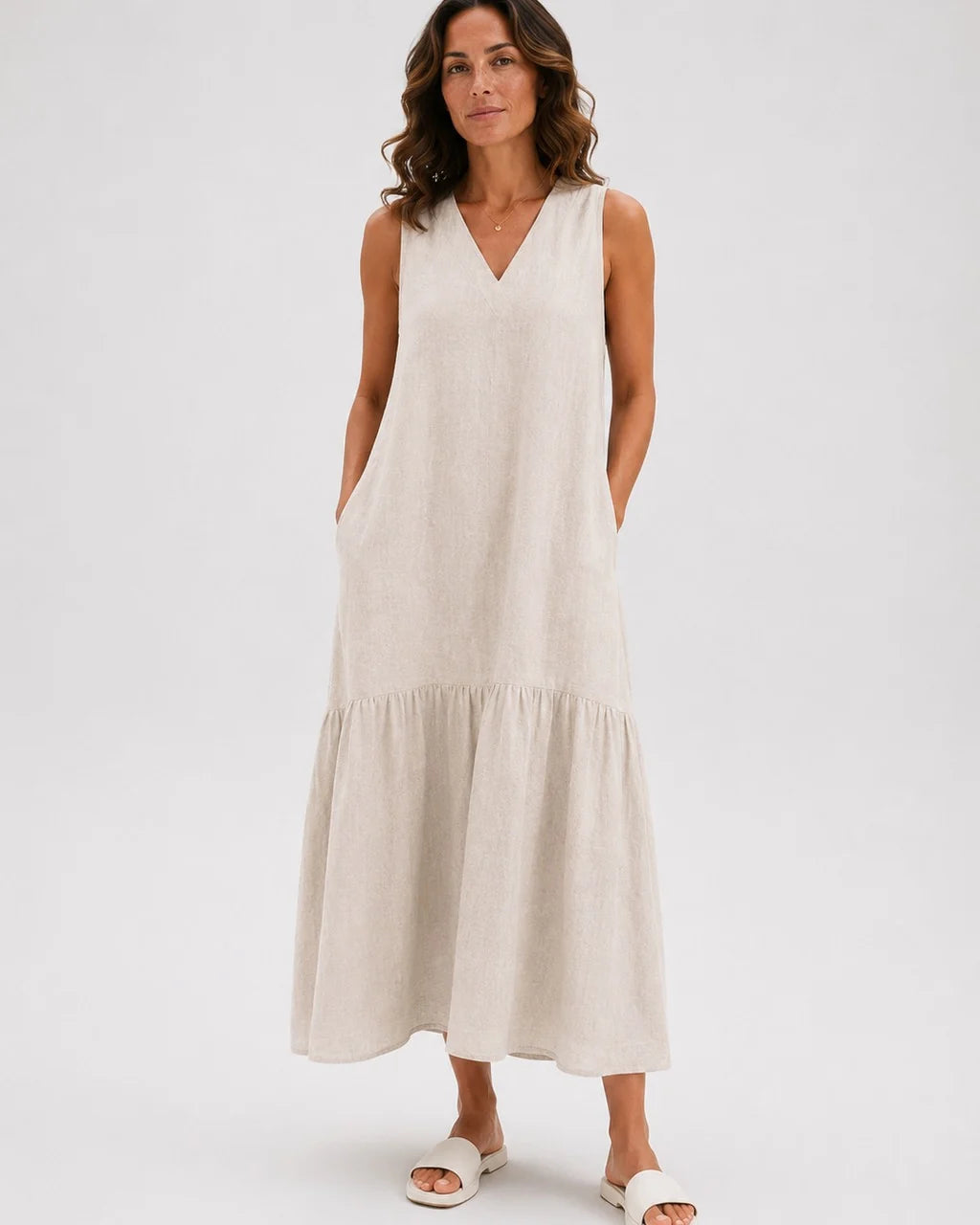 Linen Blend Sleeveless Maxi Dress