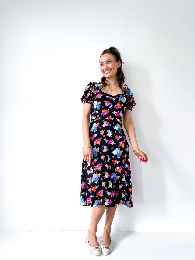 HAPPY FLOWERS MIDI DRESS
