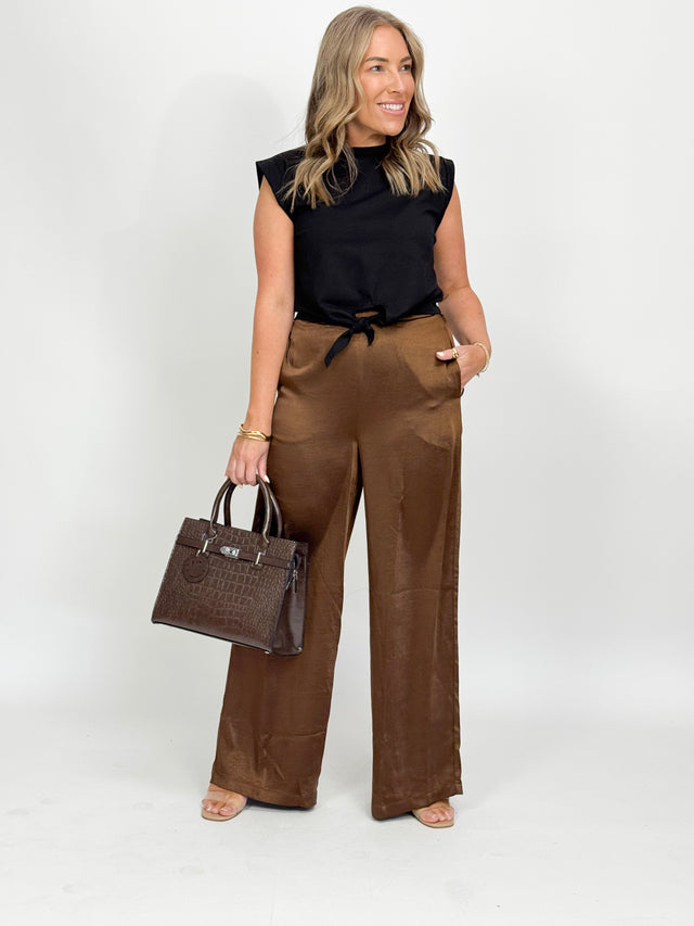 KAI SATIN PANTS - BROWN