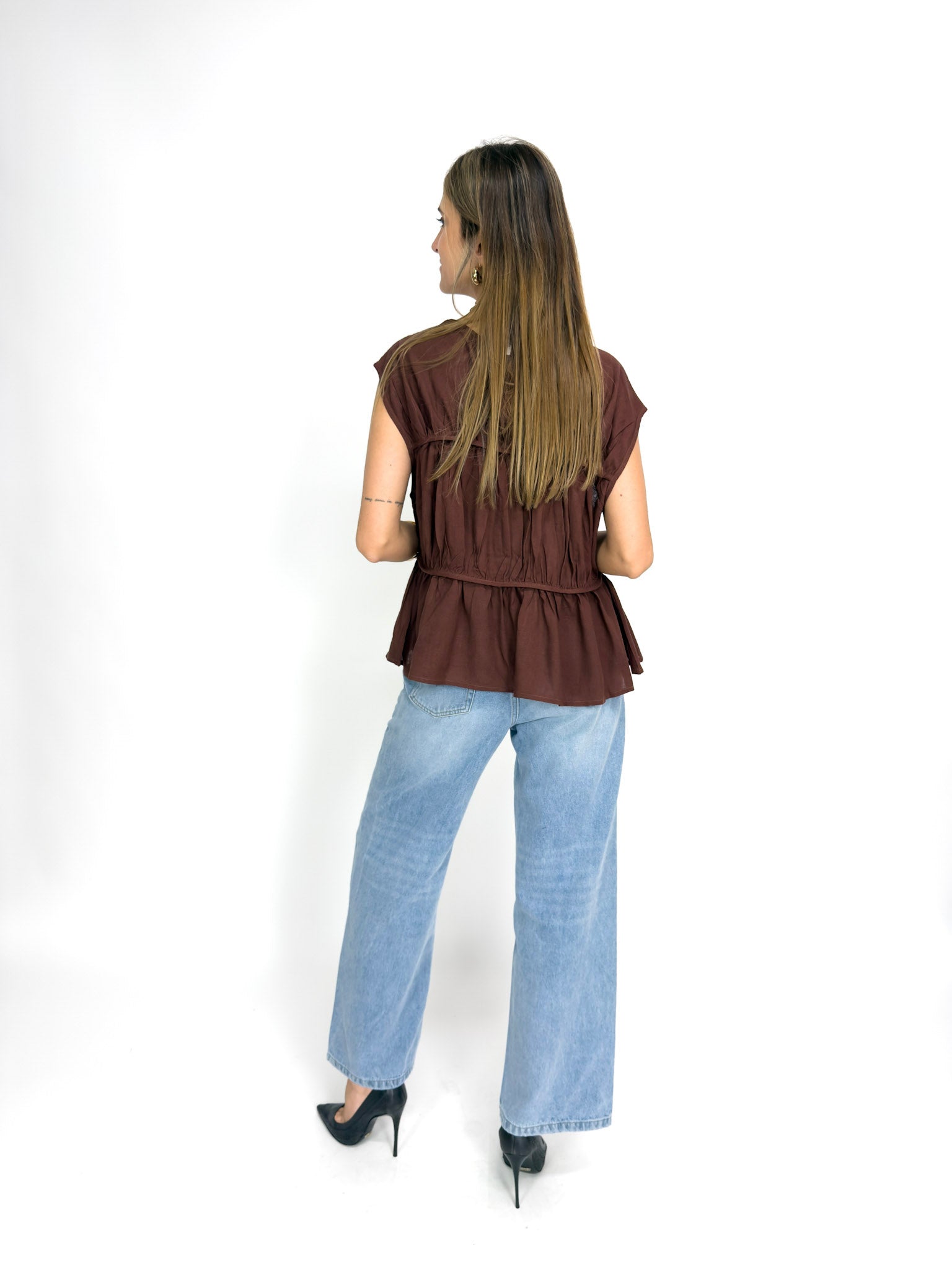 ROMAN RUCHED TOP - CHOCOLATE