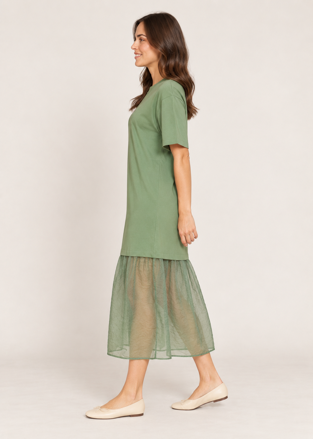 Sheer Hem Relaxed Midi Dress