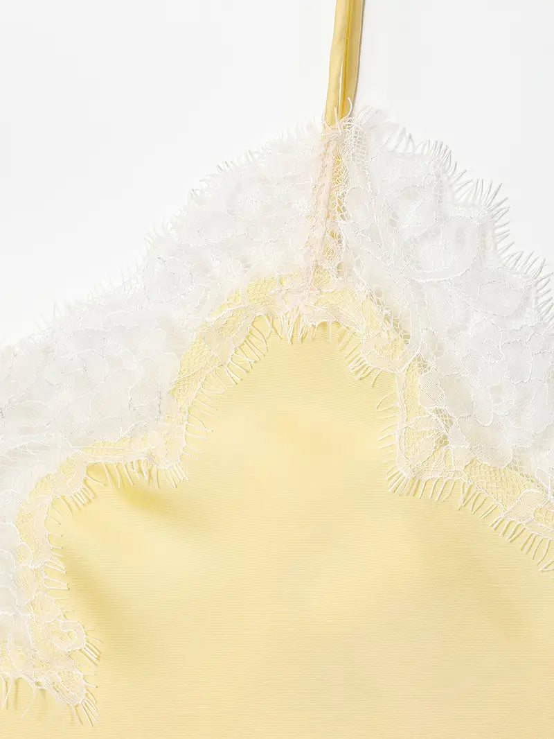 SATIN LACE ASYM TOP - LEMON