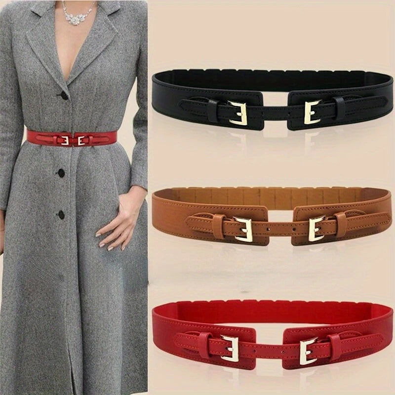 DOUBLE BUCKLE STRETCH PU BELT