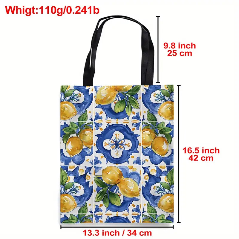 Lemons Print Canvas Tote Bag