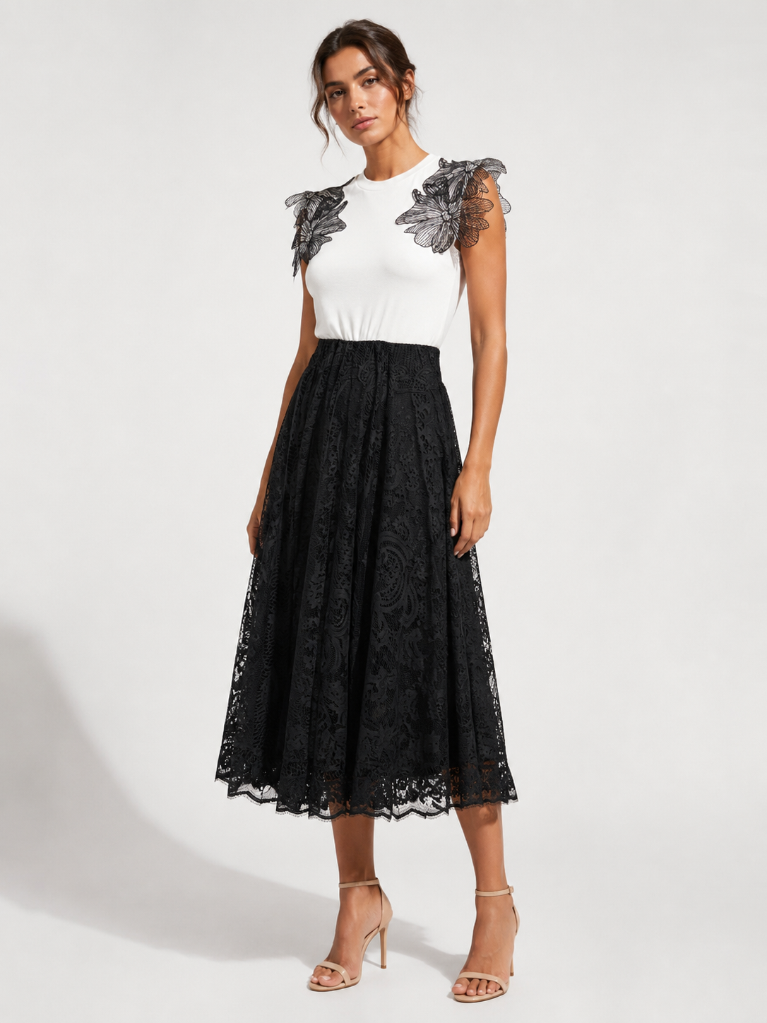 Lace Appliqué Sleeve T-Shirt