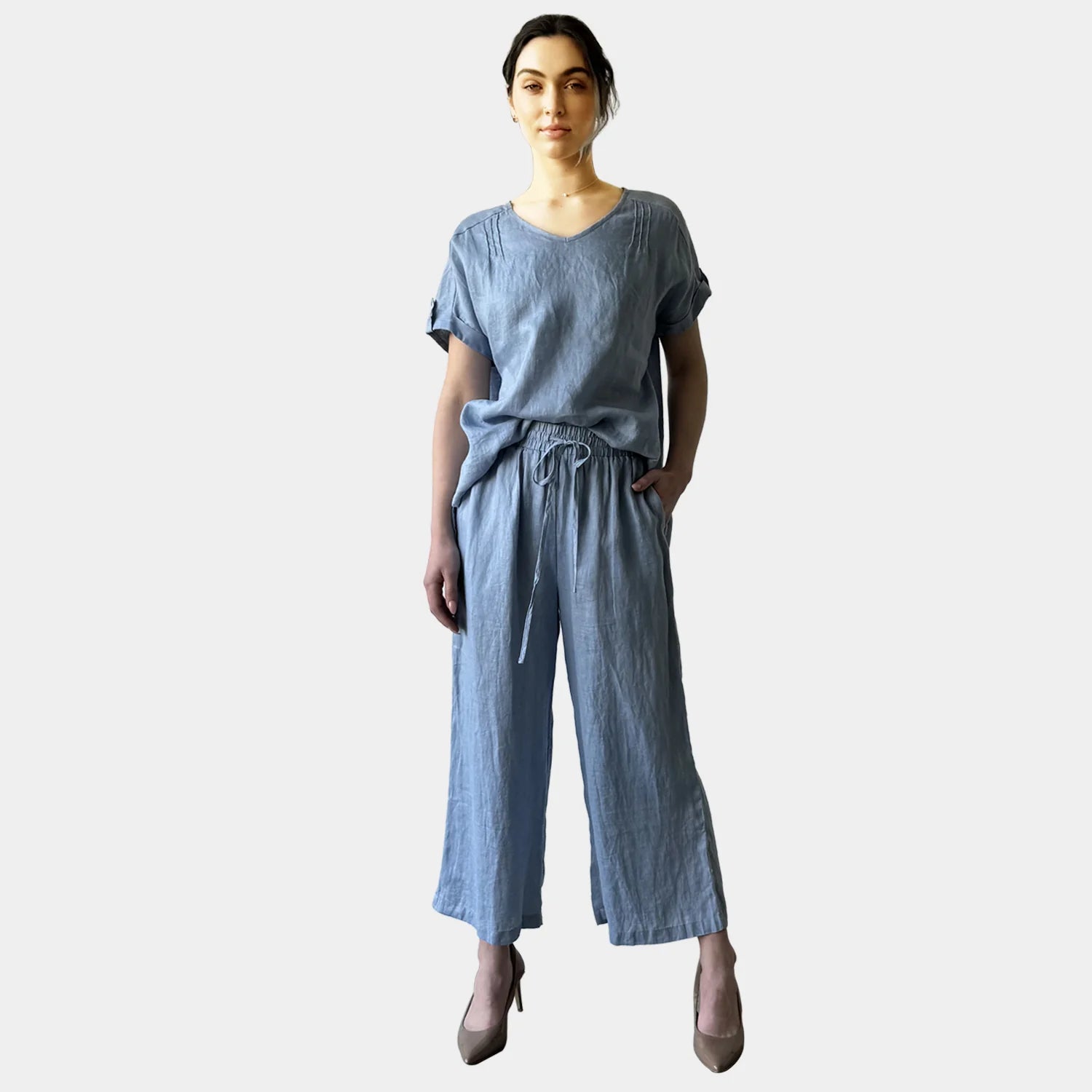 RELAXED LINEN WIDE LEG PANT