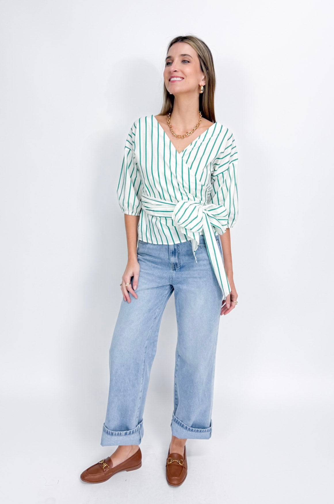 MAXINE STRIPE WRAP SHIRT