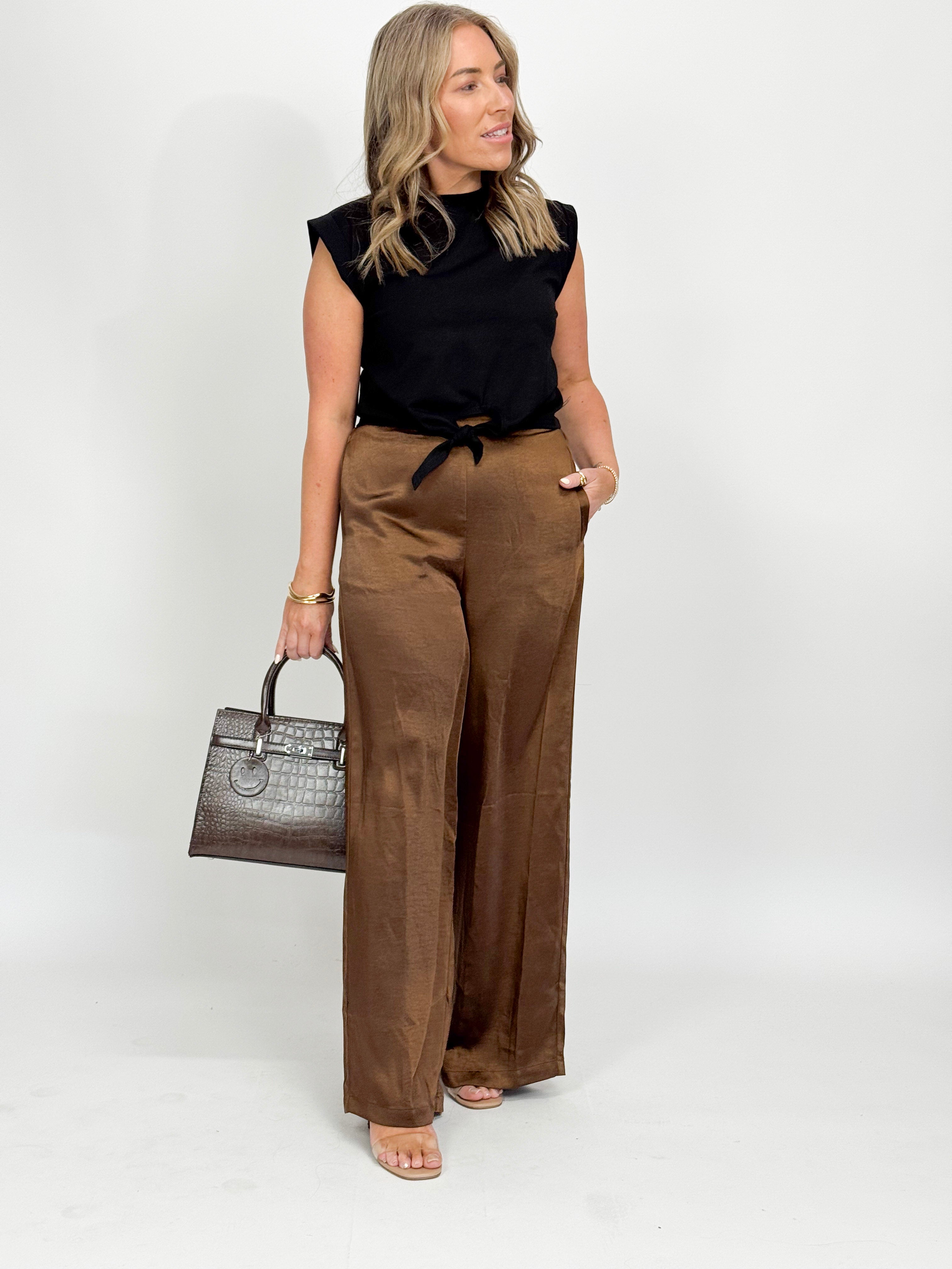 KAI SATIN PANTS - BROWN