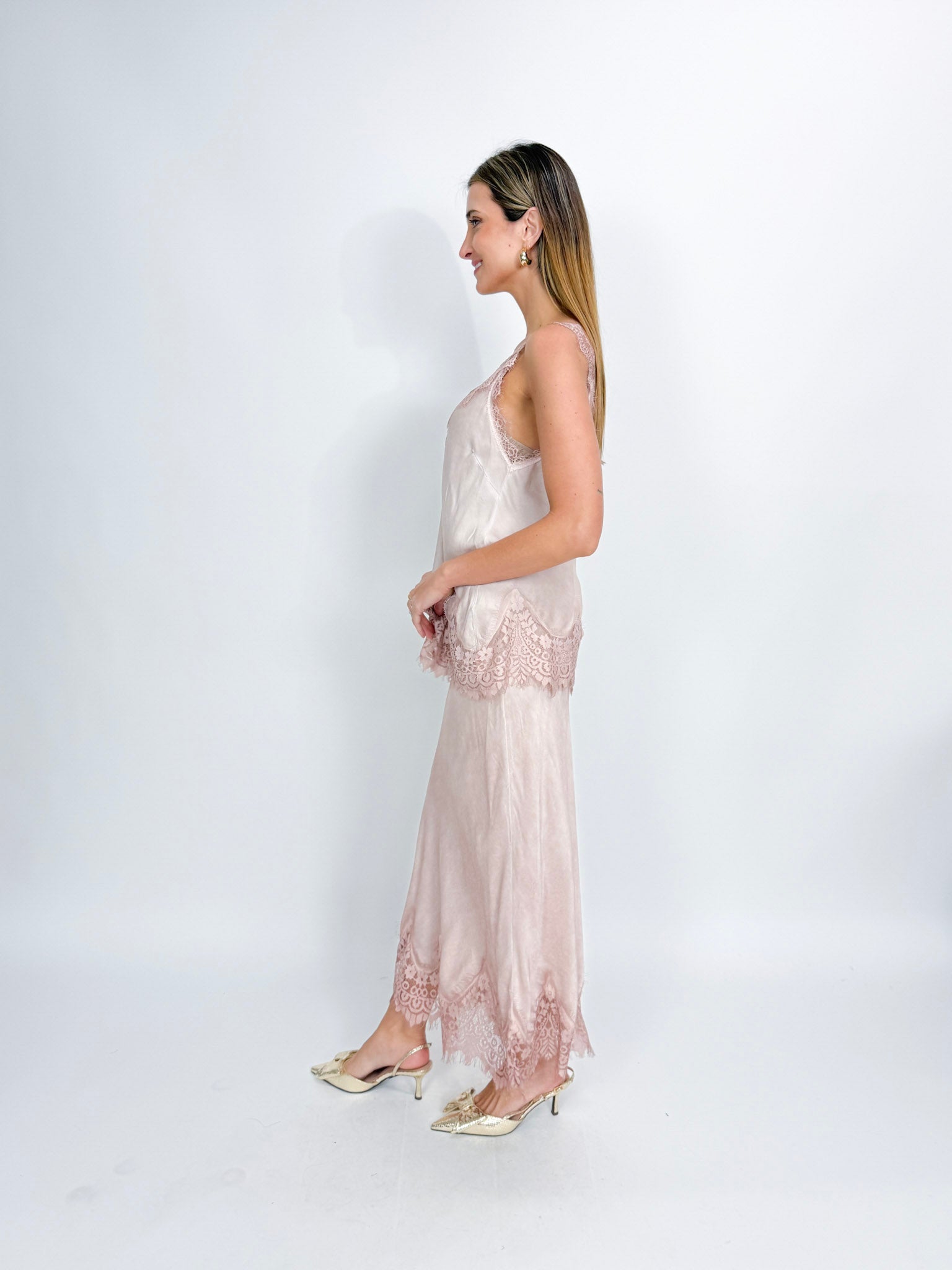 Satin Cami with lace hem