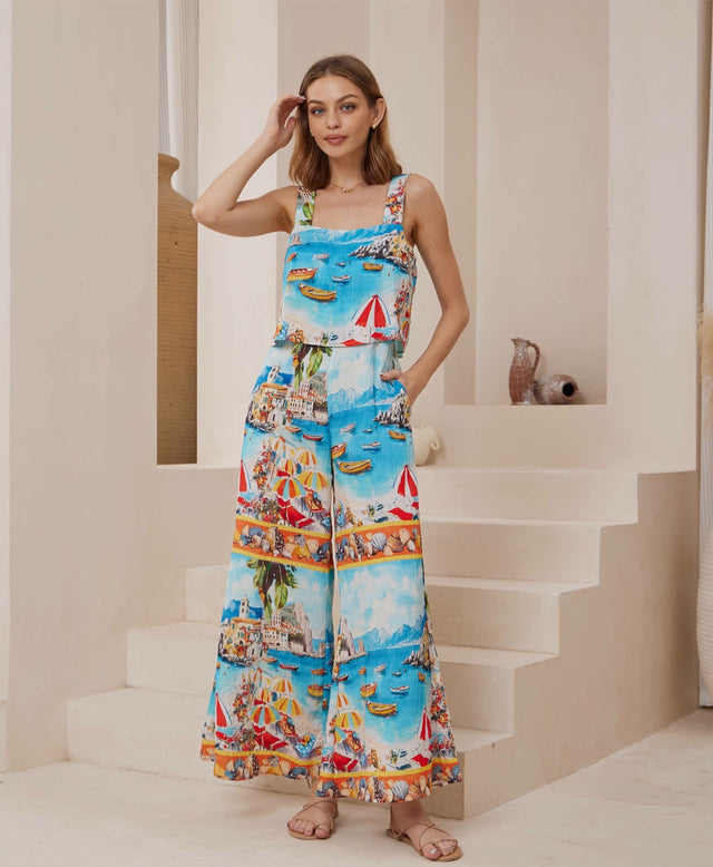 SEASIDE BLUE PRINT JUMPSUIT