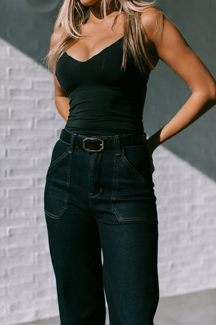 DARK DENIM CUFFED JEANS