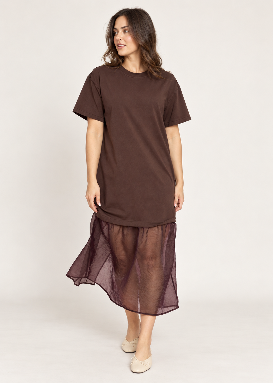Sheer Hem Relaxed Midi Dress