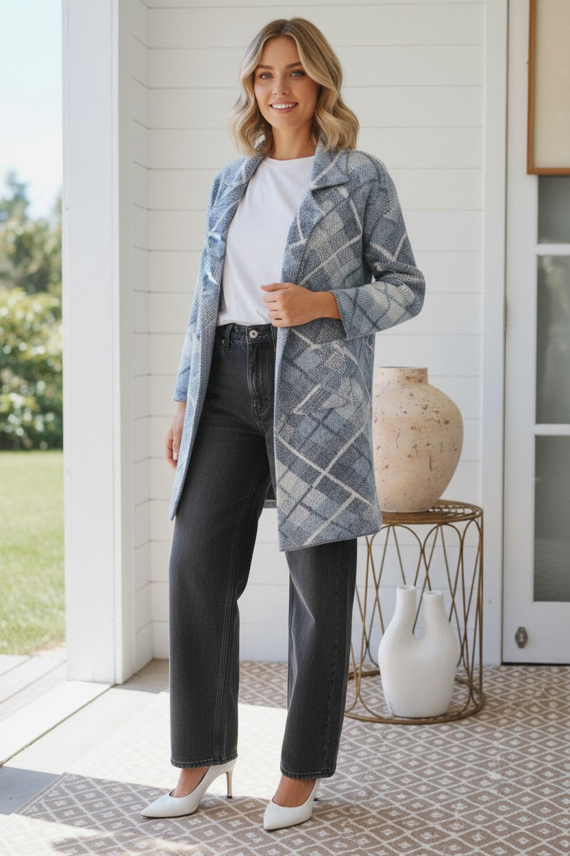 ARGYLE PRINT MIDI CARDIGAN