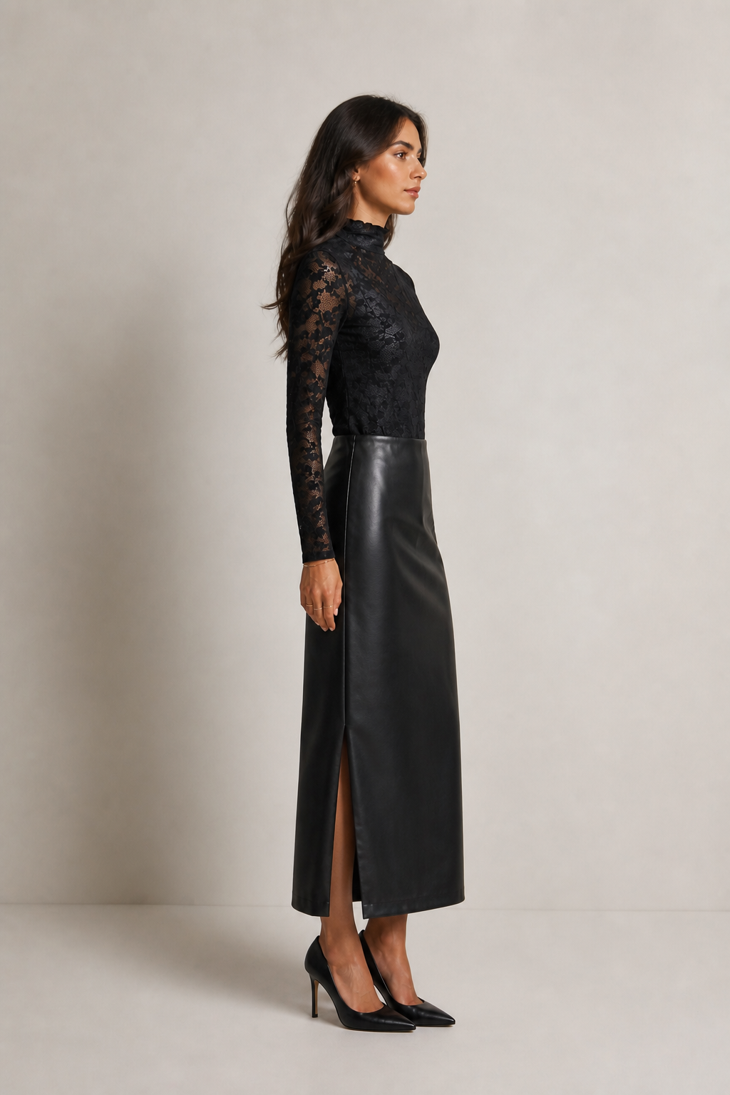 FAUX LEATHER PENCIL SKIRT