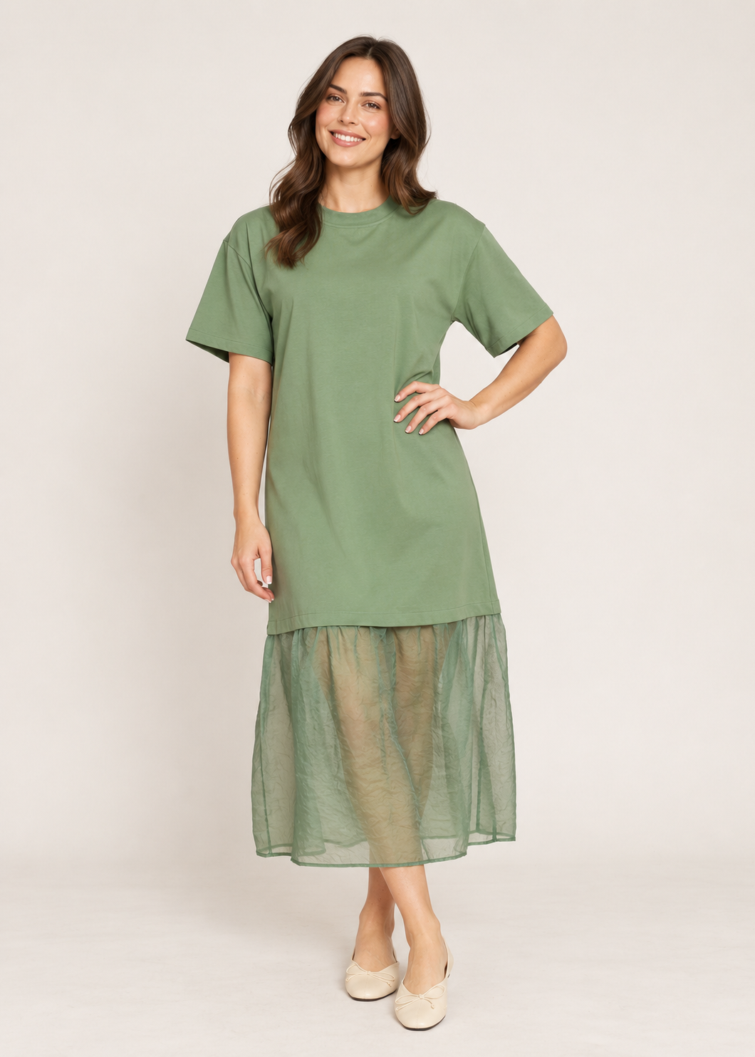 Sheer Hem Relaxed Midi Dress