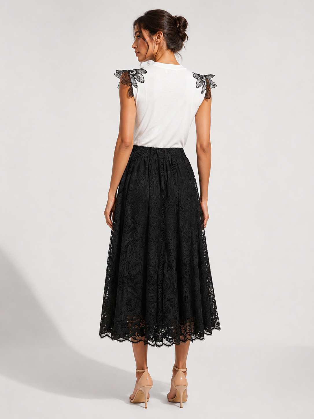 Lace Appliqué Sleeve T-Shirt