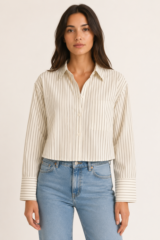 Stripe Crop Shirt- Beige | Venom Emilio