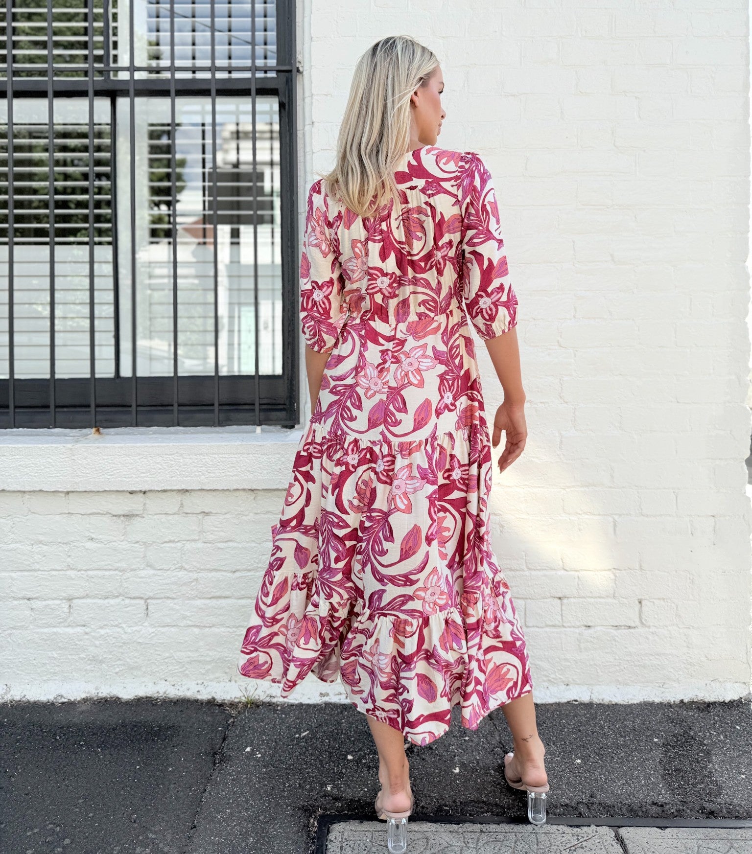 PASSION FLORAL SELMA  DRESS -BERRY