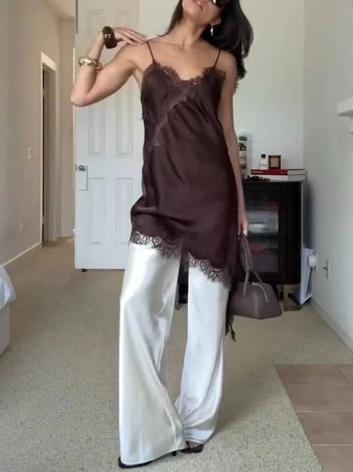 SATIN LACE ASYM LONG TOP