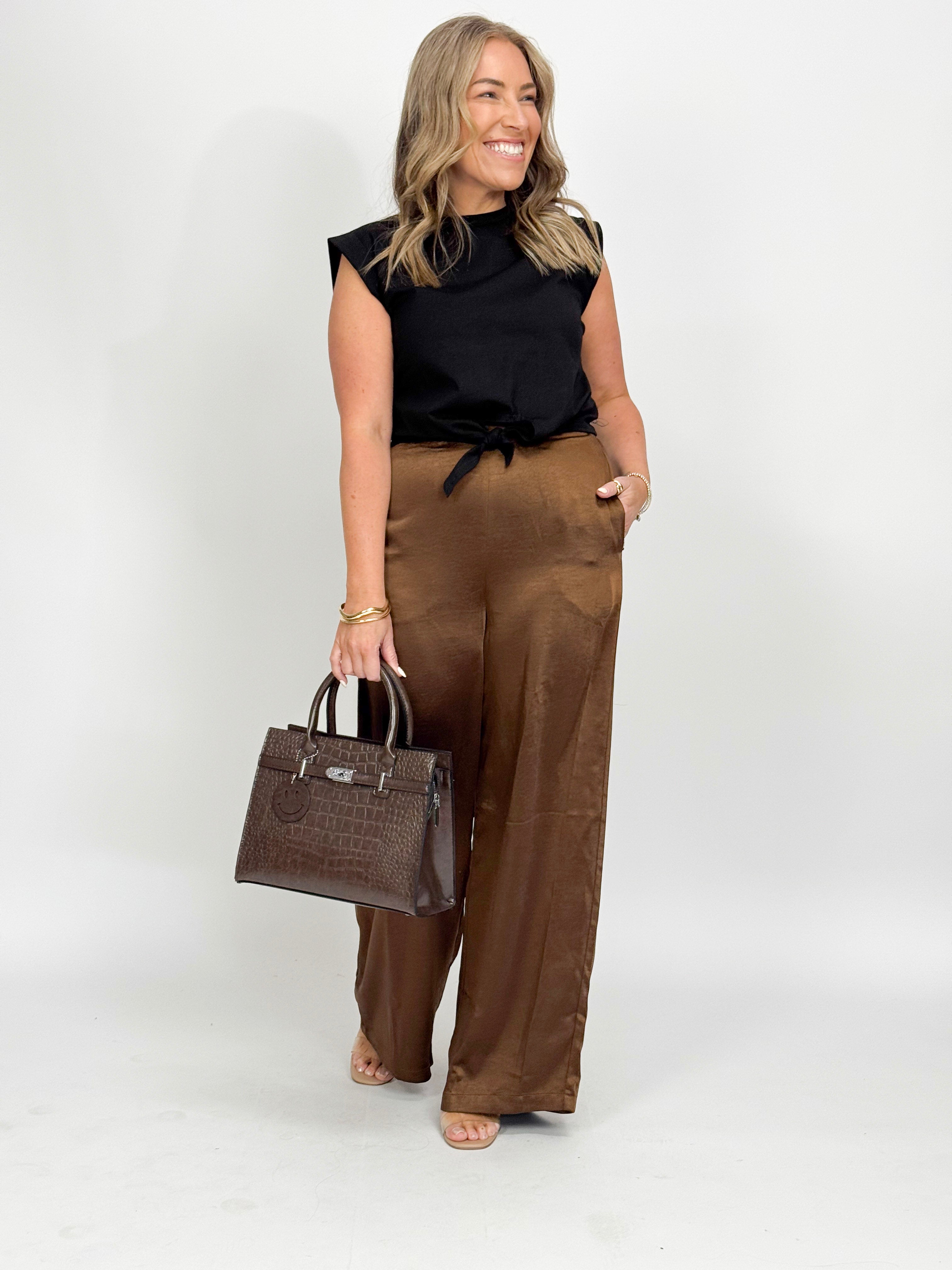KAI SATIN PANTS - BROWN