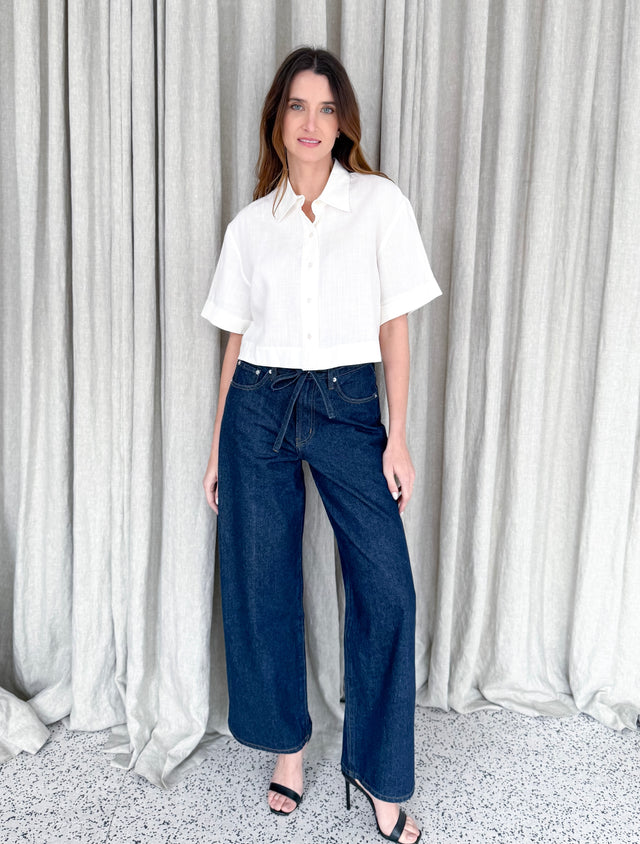 DARK DENIM WIDE LEG JEANS