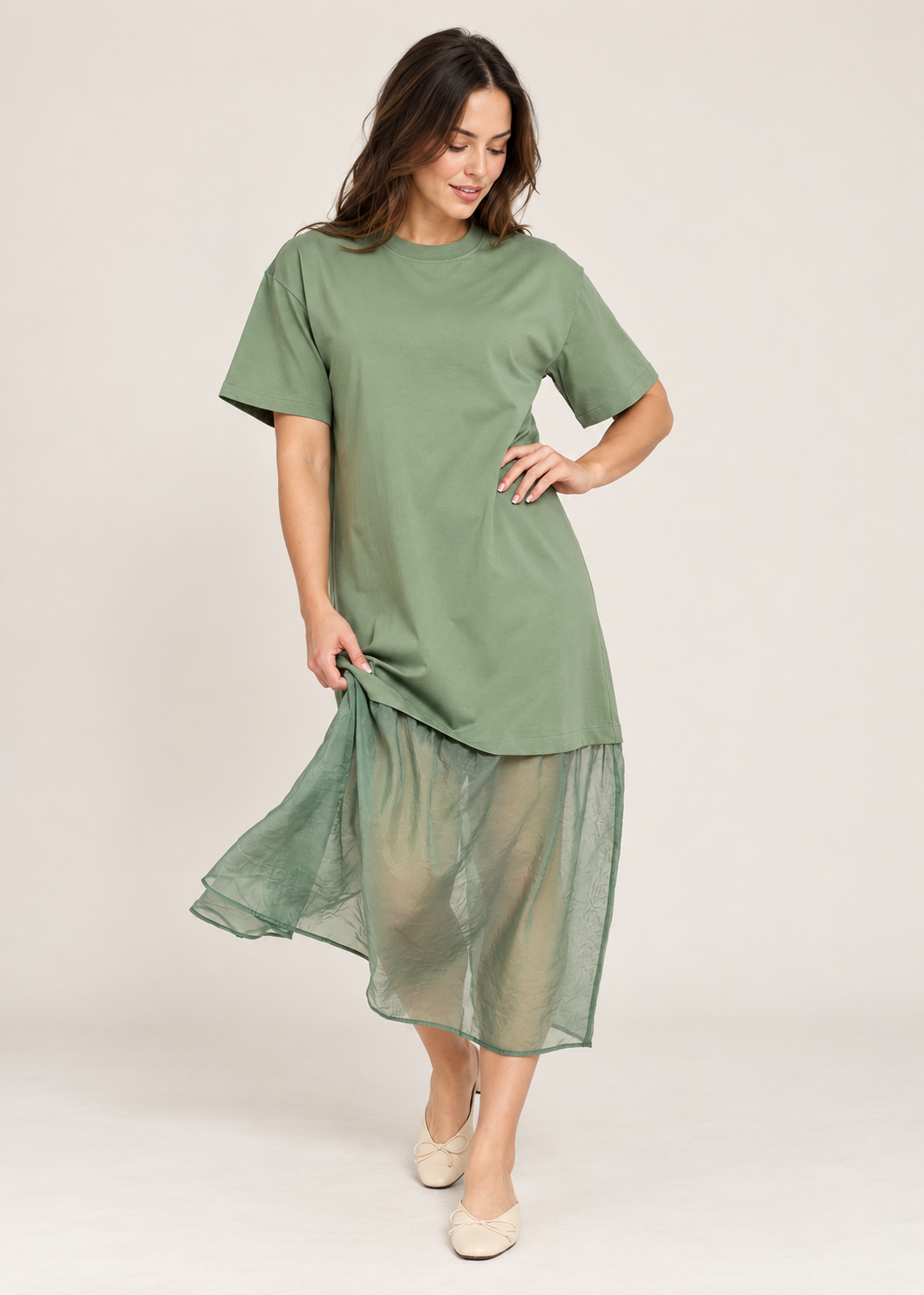 Sheer Hem Relaxed Midi Dress