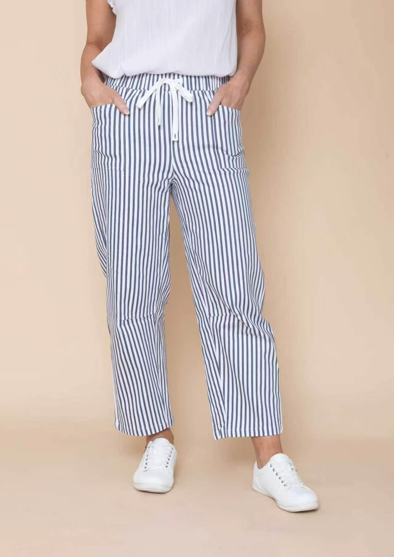 Stripe relaxed barrel pants
