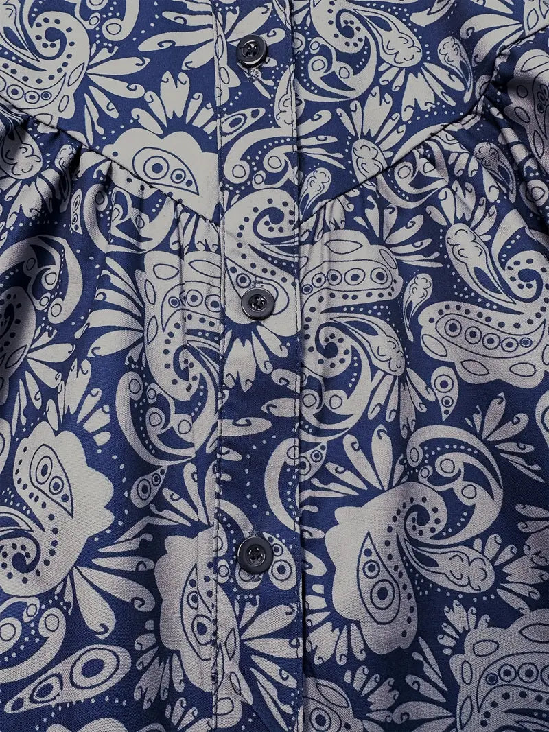 PAISLEY PRINT DENIM LOOK BLOUSE