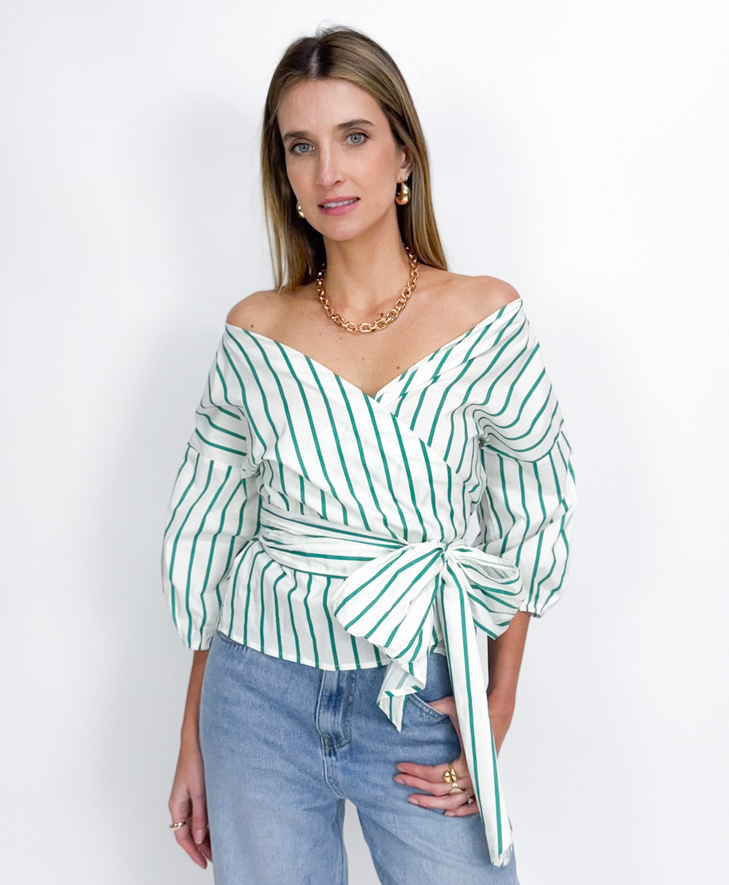 MAXINE STRIPE WRAP SHIRT