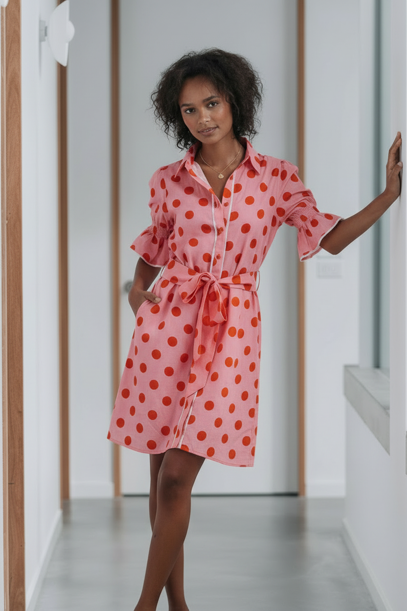 CONTRAST POLKA DOT DRESS