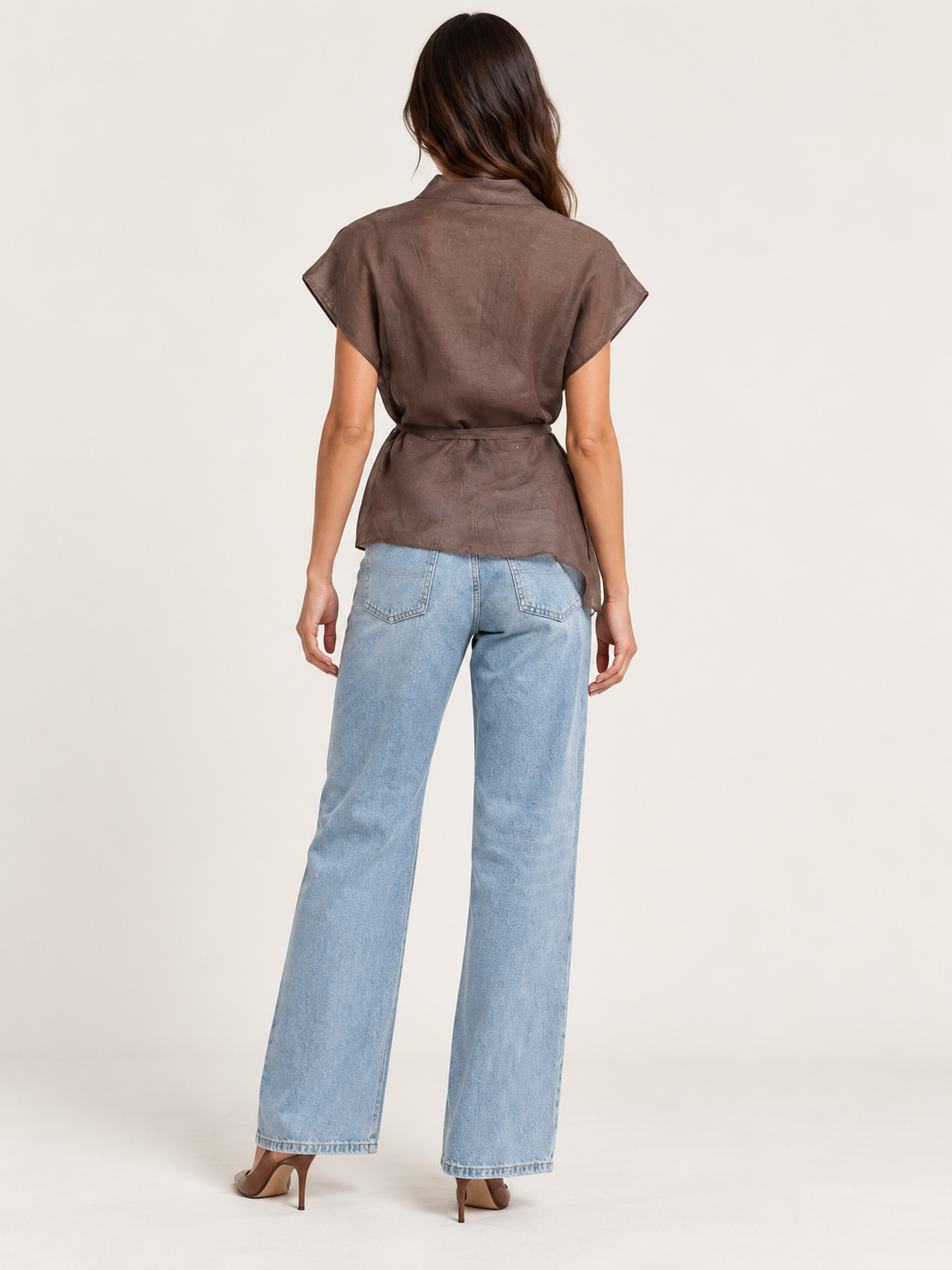 Sheer Linen Cowl Neck Top