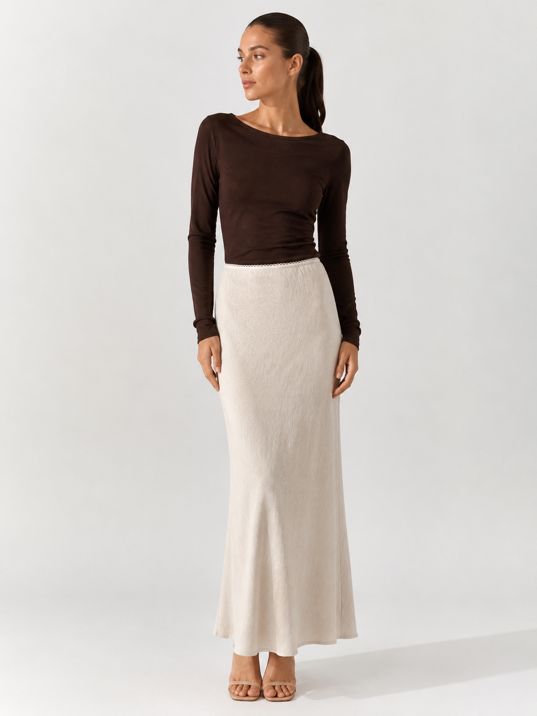 Linen Viscose Bias Maxi Skirt