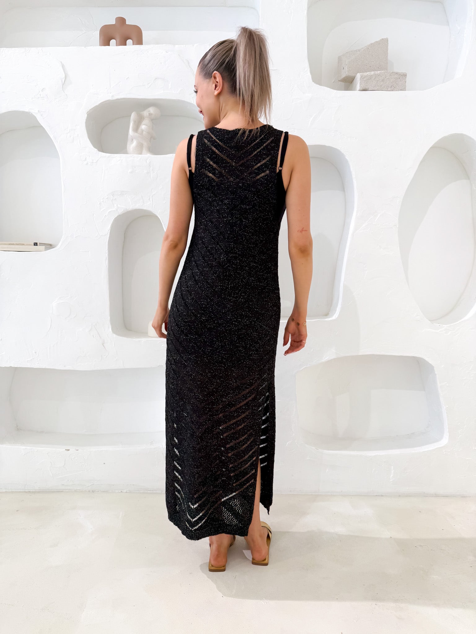 CROCHET GOLD THREAD KNIT DRESS