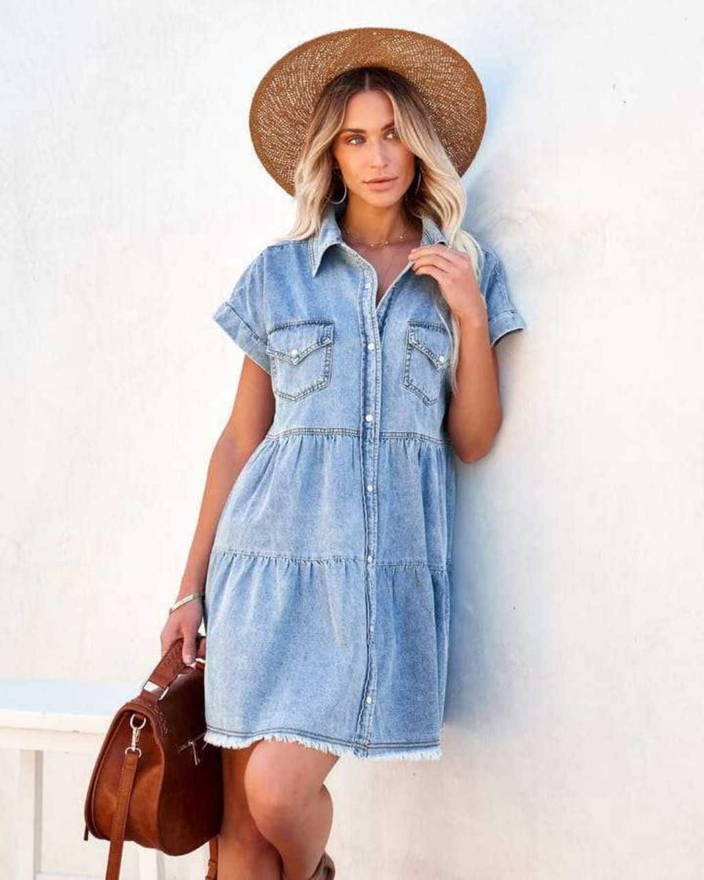 TIERED DENIM SOCK DRESS