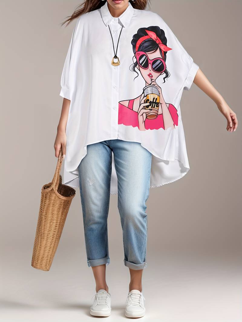 GRAPHIC COFFEE GIRL SHORT SLEEVE SHIRT