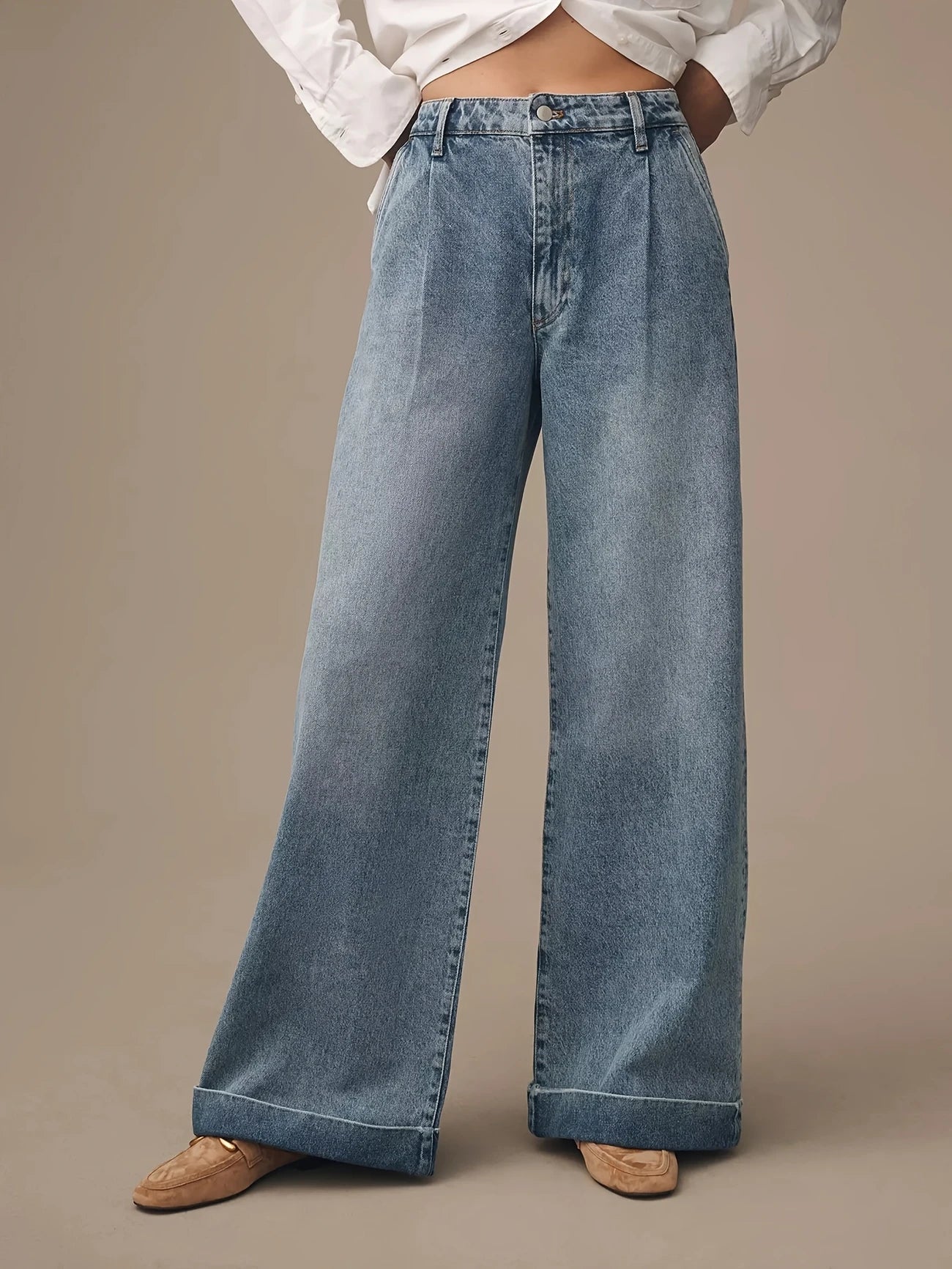 VINTAGE HIGH WAIST PLEAT DENIM JEAN
