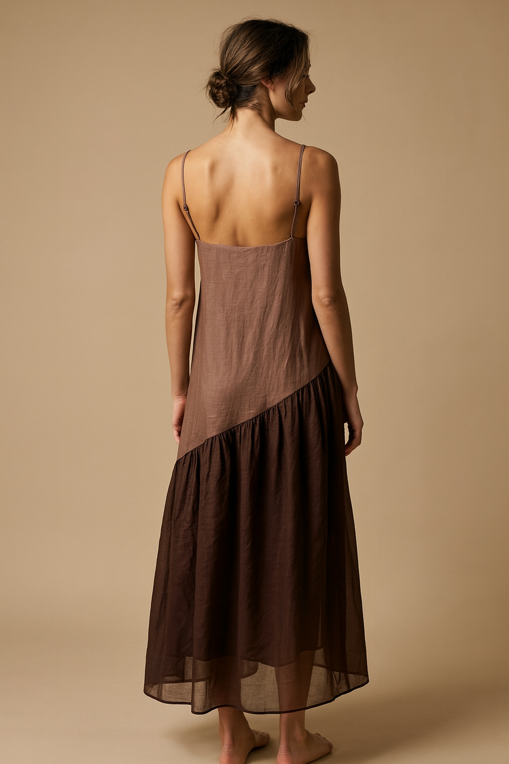 SLANTED CUTLINE SLIP DRESS