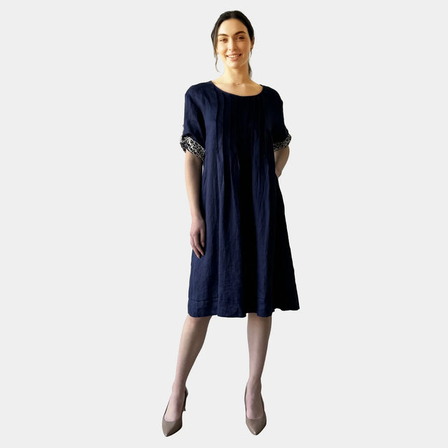 LEO CONTAST LINEN MIDI DRESS