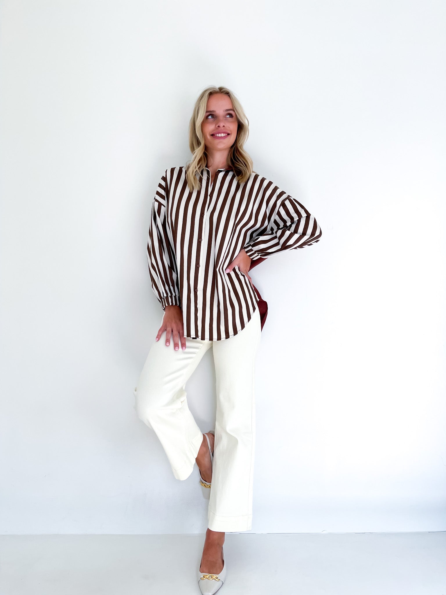STRIPE BLOCK ELASTIC YOKE SHIRTS