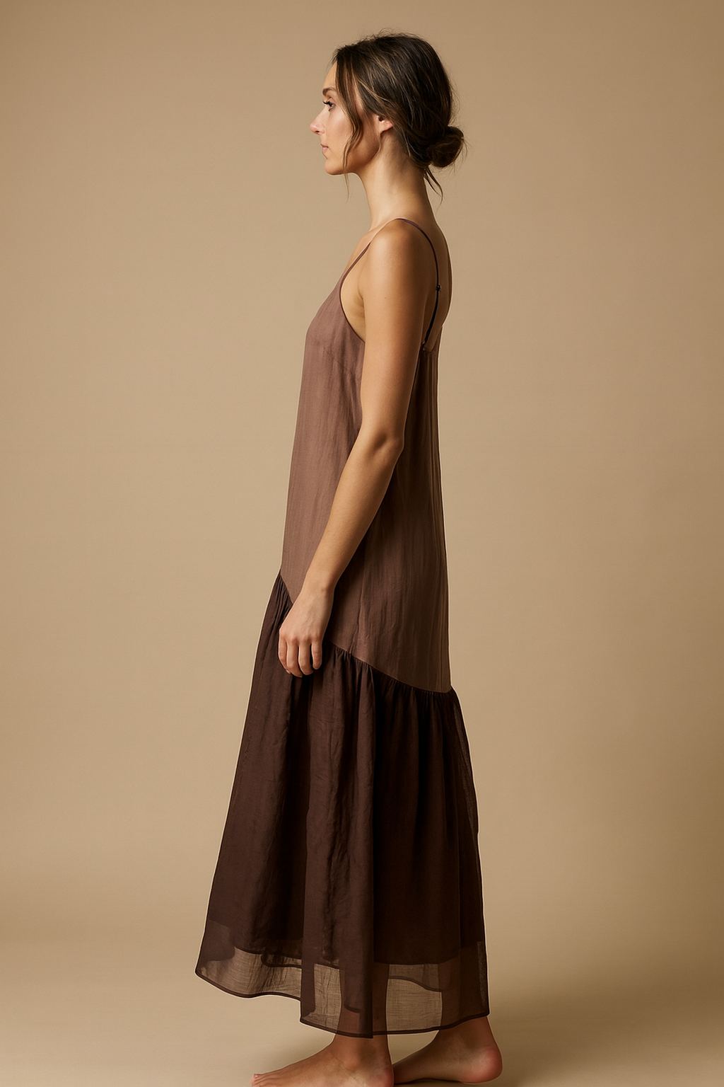 SLANTED CUTLINE SLIP DRESS